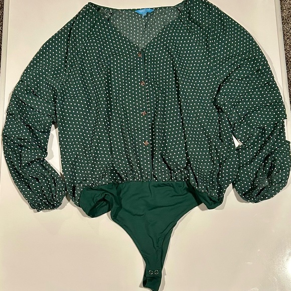 NWT Draper James RSVP Green/White Polka Dot 3/4 Sleeve Bodysuit, Women's 1X - Picture 1 of 12
